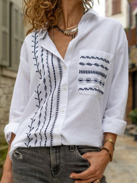 

Tribal Casual Buttoned Long Sleeve Blouse, White, Shirts & Blouses