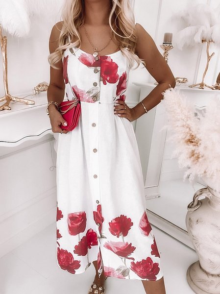 

Plus size Floral Sleeveless Casual Dresses, White, Midi Dresses