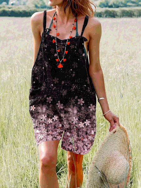 

Loosen Square Neck Floral Jumpsuit & Romper, Multicolor, Jumpsuits＆Rompers