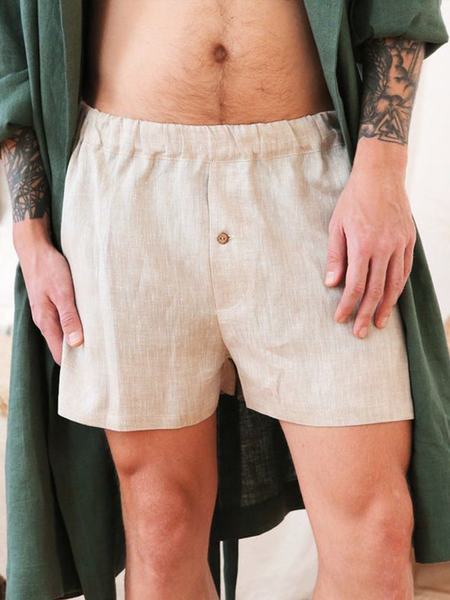 Cotton Linen Style American Casual Linen Vacation Comfortable Beach Shorts, Beige, Shorts