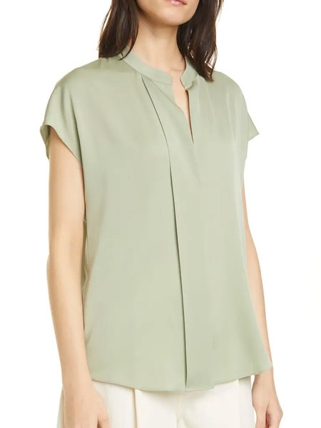

V Neck Simple Short Sleeve Top, Green, Tops