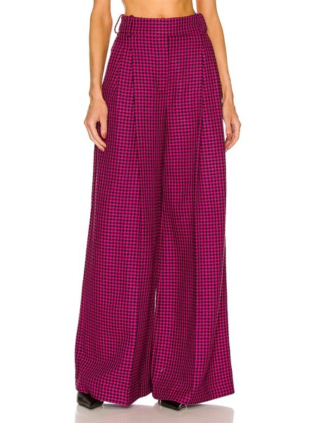 

Regular Fit Houndstooth Simple Pants, Rose red, Wide Leg Pants