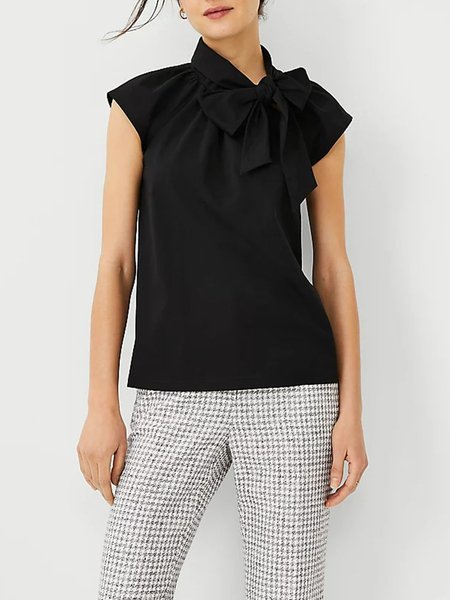 

Elegant Loosen Solid Short Sleeve Tops, Black, Tops