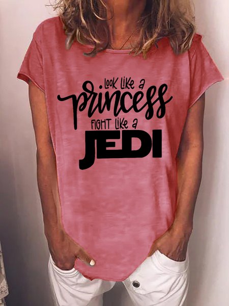 

Look Like A Princess Fight Like A Jedi Cartoon Crew Neck Sweet Short Sleeve T-Shirt, Pink, T-shirts