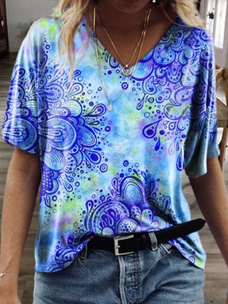 

Tribal Vacation Loosen Short Sleeve T-Shirt, Multicolor, T-Shirts
