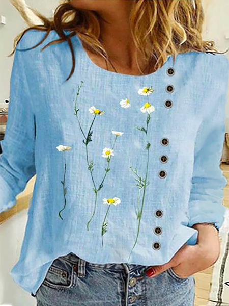 Casual Floral Long Sleeve Top