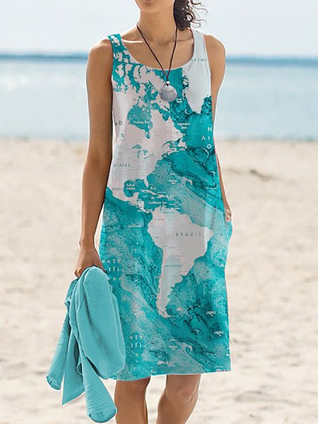 

Loosen Casual Cotton Sleeveless Woven Dresses, Green, Dresses