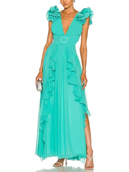 

Elegant Solid Regular Fit Sleeveless Maxi Dress, Cyan, Maxi Dresses