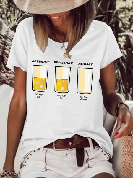 

Attitude Beer Party Crew Neck Short Sleeve Tops, White, T-shirts