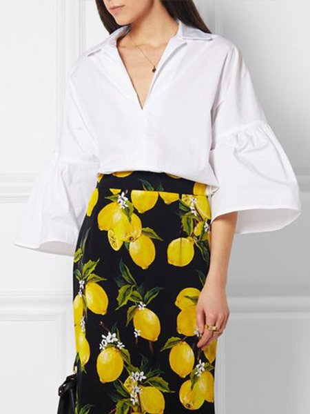 

Regular Fit Shirt Collar Short Sleeve Top, White, Tops