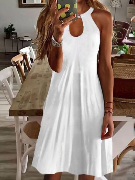 

Regular Fit Plain Short Sleeve Knit Dress, White, Summer Dresses