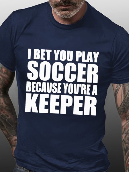 

Funny Soccer Keeper Crew Neck T-Shirt, Purplish blue, T-shirts