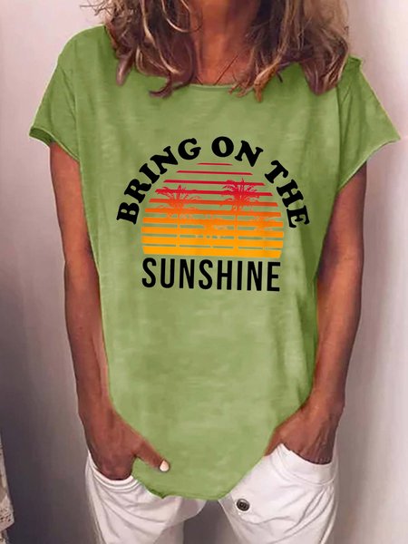 

Bring On The Sunshine Cotton Blends Loosen Sweet Short Sleeve T-Shirt, Green, T-shirts