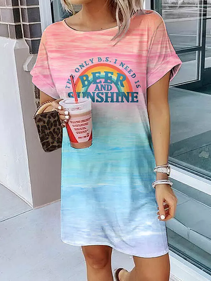 

Cotton Blends Letter Casual Short Sleeve Knit Dress, Multicolor, Dresses