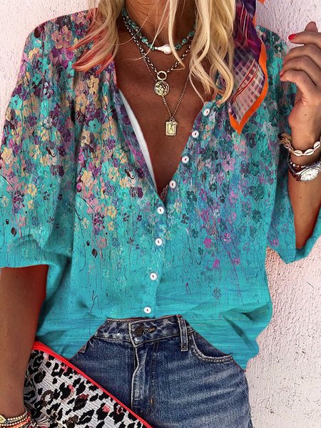 3 4 Sleeve Floral Casual Shirt Top