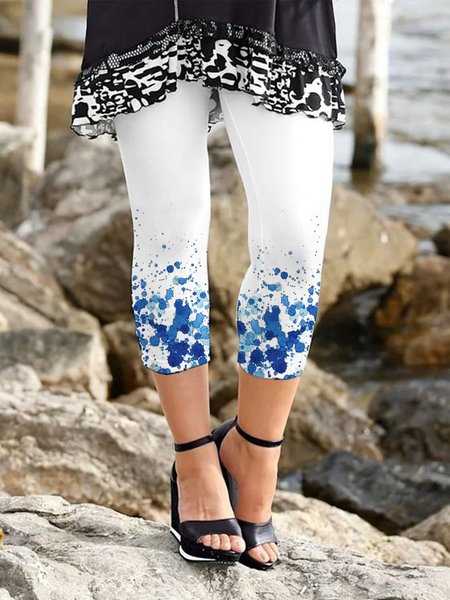 

Cotton Blends Printed Leggings, White, Leggings