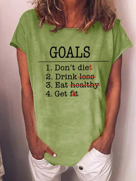 

Funny Goals Crew Neck Cotton Blends Casual Short Sleeve T-Shirt, Green, T-shirts