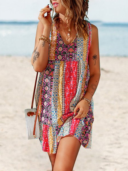 

Casual Short Sleeve Woven Dress, Red, Dresses