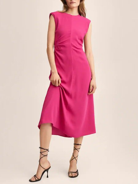 

Crew Neck Elegant Sleeveless Knitting Dress, Deep pink, Midi Dresses