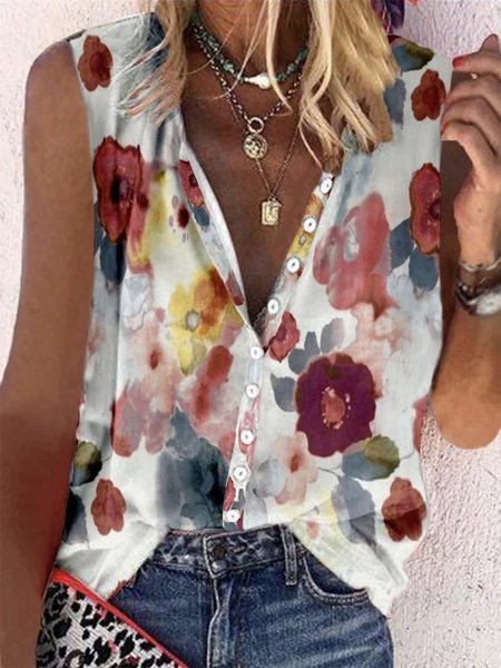 

Floral Printed Sleeveless Plus Size Casual Shirts, Multicolor, Blouses & Shirts