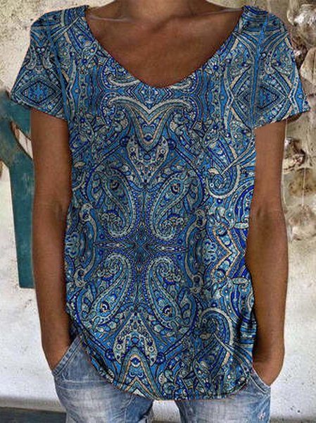 

Vintage Cotton Blends Tribal Short Sleeve T-Shirt, Multicolor, T-Shirts