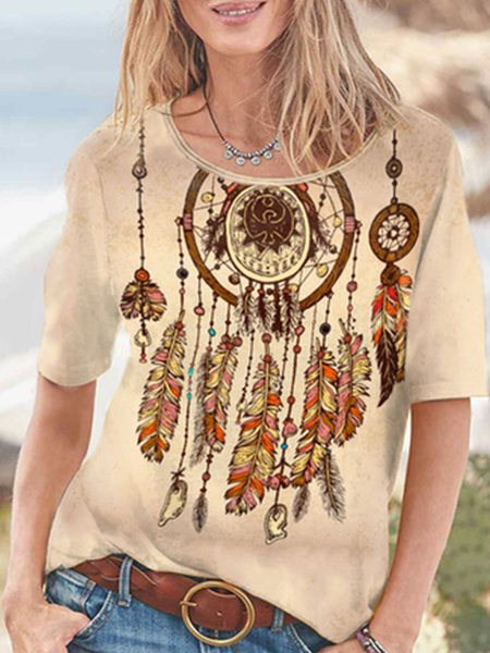 

Feather Vacation Crew Neck Short Sleeve T-Shirt, Multicolor, Tees & T-shirts