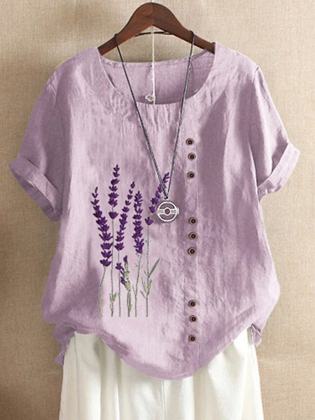 

Purple Cotton Short Sleeve T-shirt, Blouses & Shirts