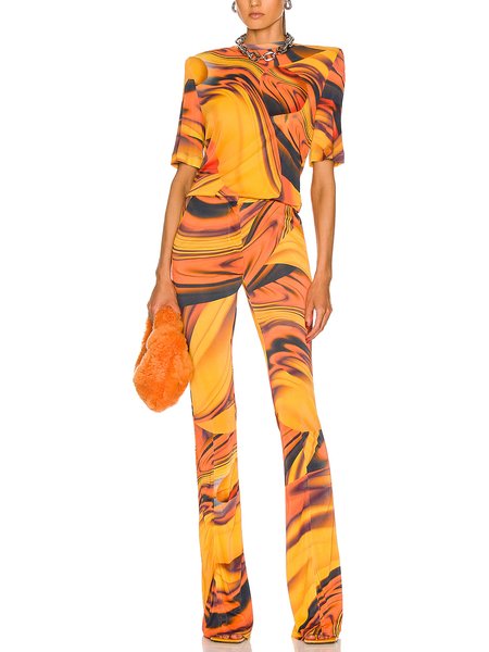 

Casual Regular Fit Abstract Two Piece Set, Orange, Pants Set