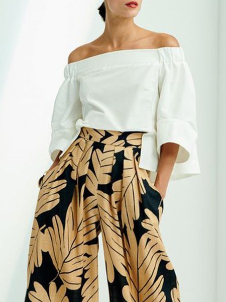 Loosen Simple Plain Short Sleeve Top, White, Blouses and Shirts