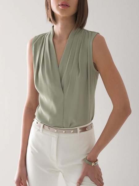 

V Neck Regular Fit Elegant Woven, Green, Tunics