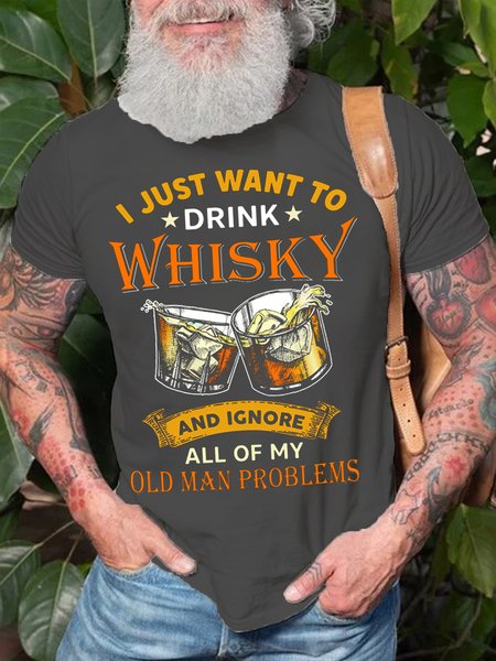 

Mens Funny I Just Want To Drink Cotton Casual Round Neck Short Sleeve T-Shirt, Deep gray, T-shirts