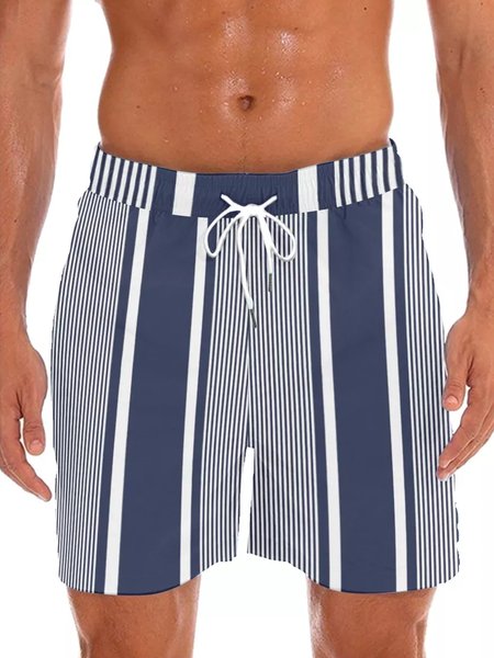 

Blue Stripes Men's Casual Pants, As picture, Shorts