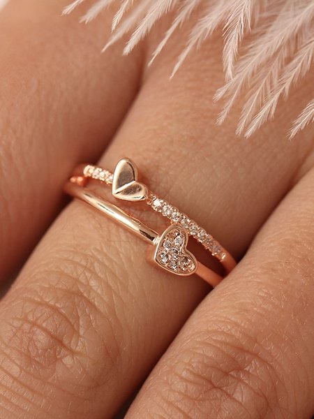 

JFN Leisure Holiday Style Multi-layer Full Diamond Love Open Ring, Rose gold, Rings