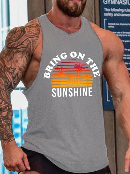 

Men Bring On The Sunshine Casual Crew Neck Knit, Gray, Tank Tops
