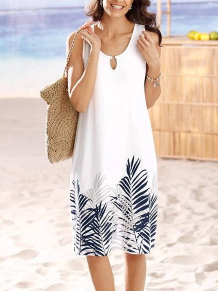

Casual Round Neck Sleeveless Dresses, White, Mini Dresses