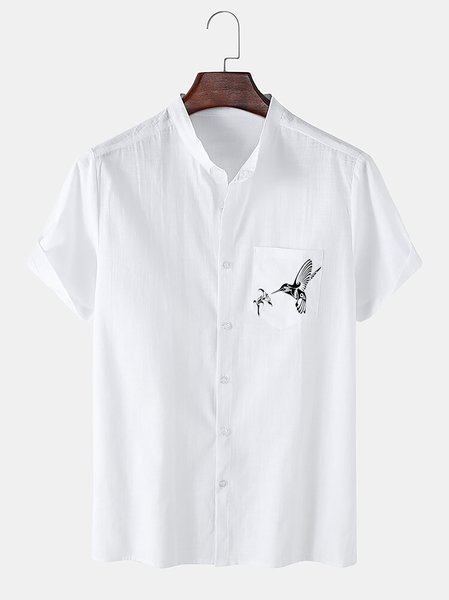 

Short Sleeve Vacation Stand Collar Short Sleeve Shirt, White, Blouses&Shirts
