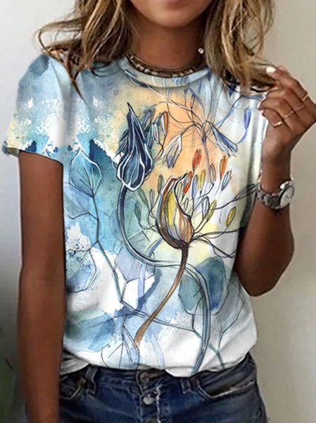 

JFN Crew Neck Floral Casual T-Shirt/Tee, Multicolor, T-Shirts