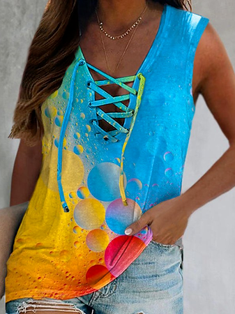 

Cotton Blends V Neck Casual Knit, Multicolor, Tanks & Camis