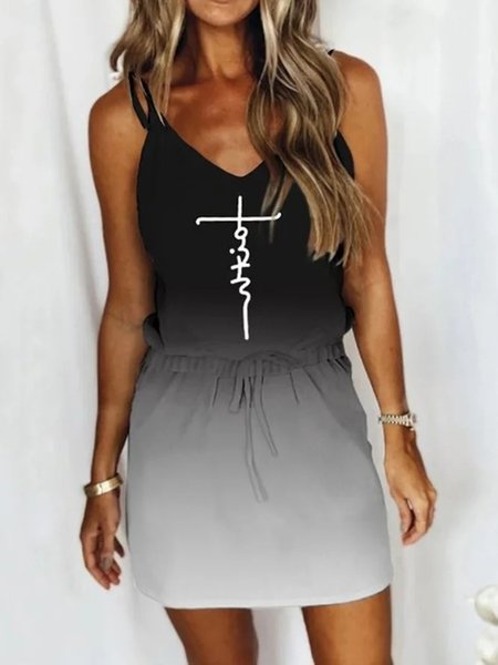 

Faith Ombre Casual Sleeveless Lace-up Dresses, Black, Mini Dresses