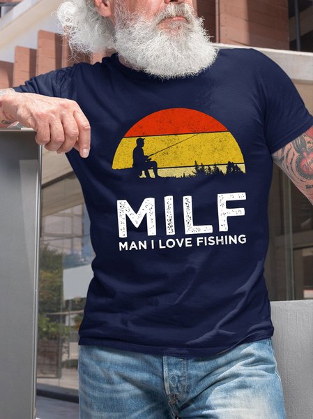 

Man I Love Fishing Funny Print Crew Neck T-shirt, Purplish blue, T-shirts