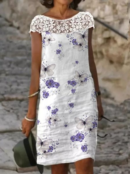 

Regular Fit Casual Crew Neck Sleeveless Woven Dresses, White, Dresses
