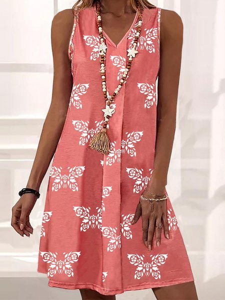 Casual Loosen V Neck Short Sleeve Knit Dress, Flower, Mini Dresses