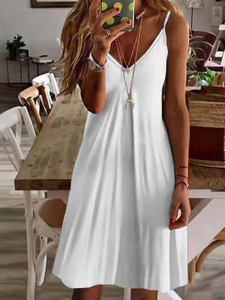 

Casual Short Sleeve Knit Dress, White, Summer Dresses