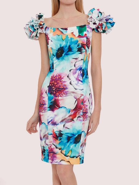 

Skinny Romantic Short Sleeve Woven Mini Dress, Multicolor, Midi Dresses