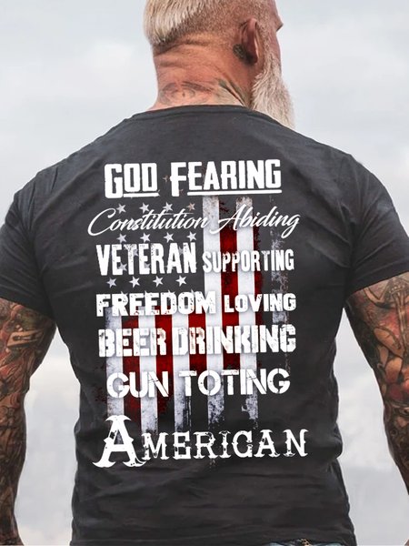 

GOD FEARING VETERAN SUPPORTING LOVING Casual Cotton Short Sleeve T-Shirt, Deep gray, T-shirts