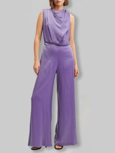 

Slim Fit Elegant Solid Jumpsuit & Romper, Purple, Jumpsuits