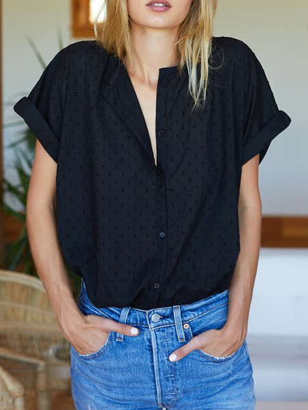 

Loosen Short Sleeve Blouse, Black, Tops