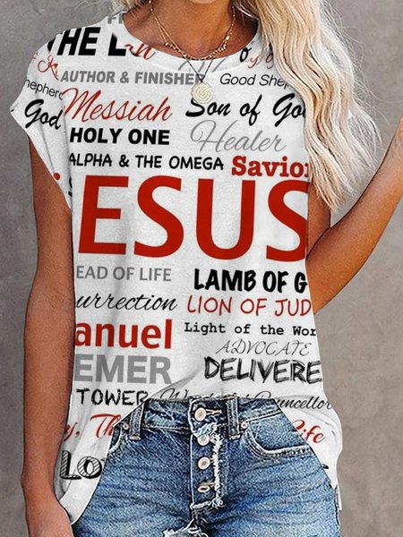 

Letter Crew Neck Loosen Short Sleeve T-Shirt, As picture, T-Shirts