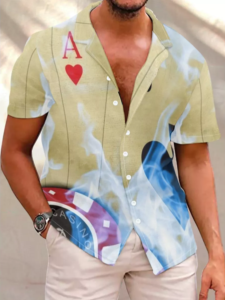 

Poker Short Sleeve Casual Shirts, As picture, Short Sleeves Shirts