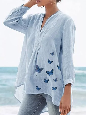 

Casual Loosen Long Sleeve Tops, Blue, Shirts & Blouses
